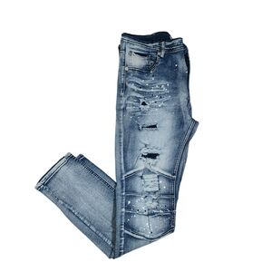 Demolition Statement 80's 90's Paint Splatter Distressed Slim Fit Jeans Sz 36X32